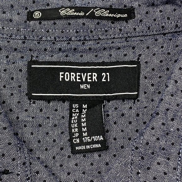 Forever 21 Men's size Medium Button Front Collared Long Sleeved Shirt Blue Dots - Picture 5 of 6